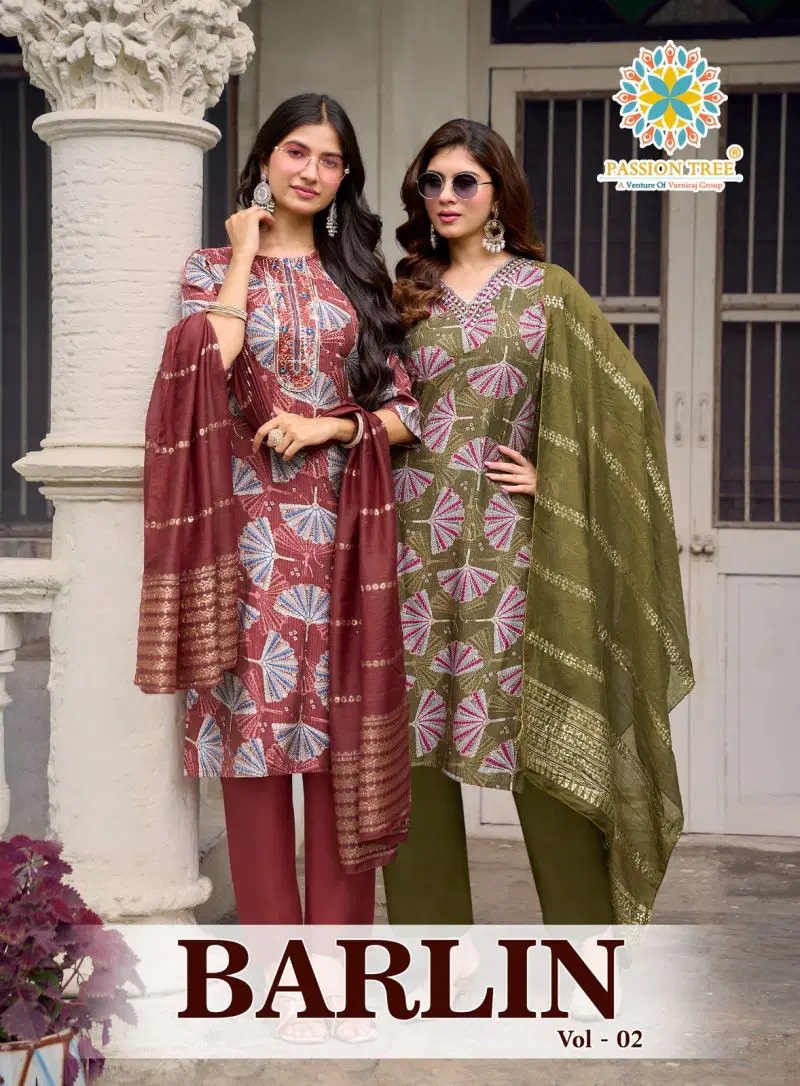 Passion Tree Barlin Vol 2 Printed Embroidered Kurti Set With Dupatta