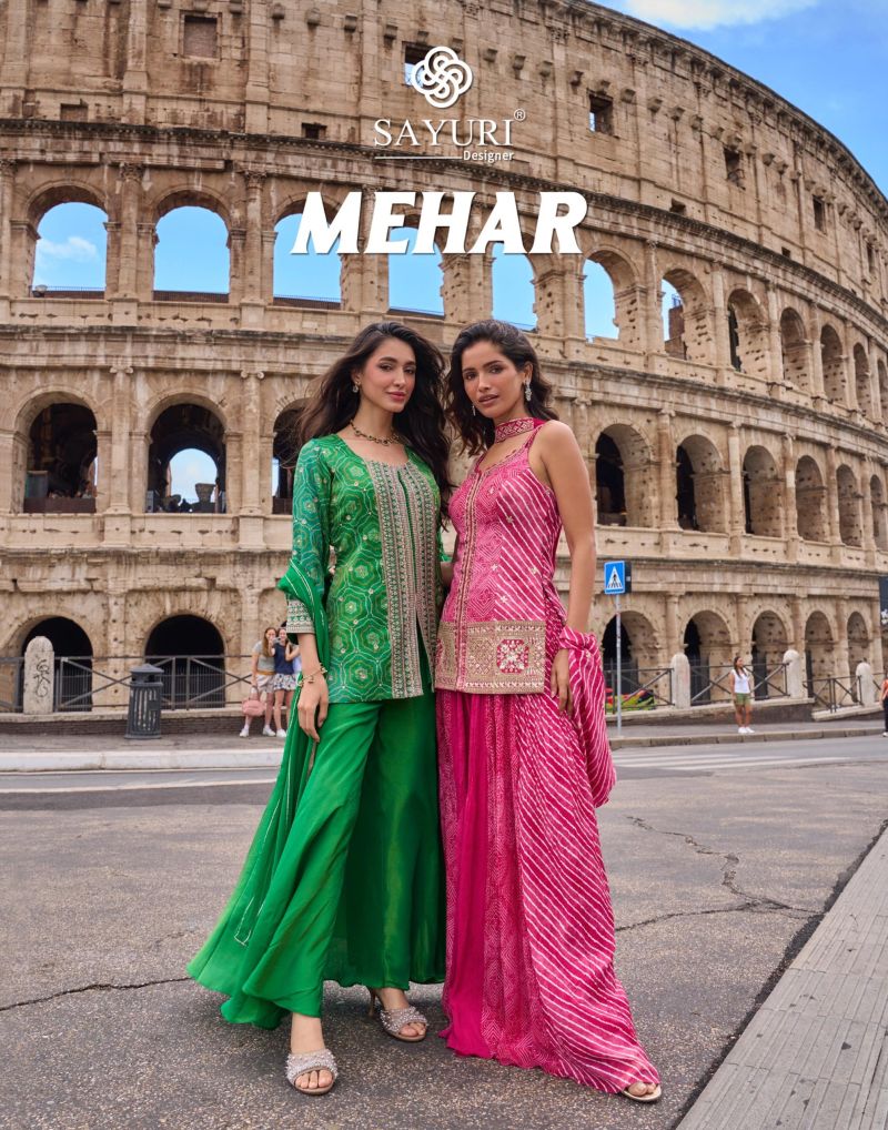 Sayuri Mehar Simar Silk Designer Kurta With Sharara Dupatta Collection