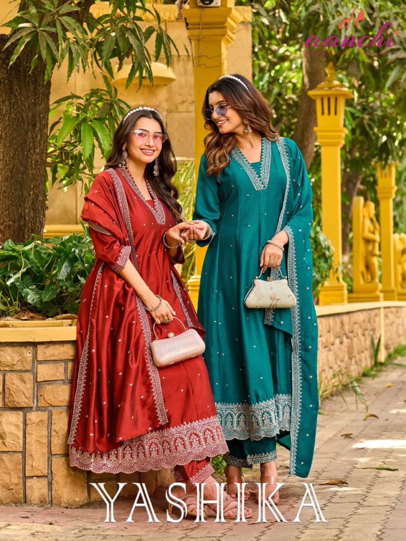 Aanchi Yashika Vichitra Silk Anarkali Kurti With Bottom Dupatta