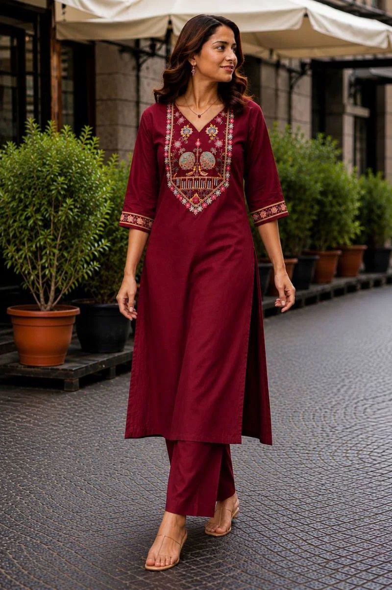 Jf 3758 Cotton Embroidered Kurti With Bottom Online