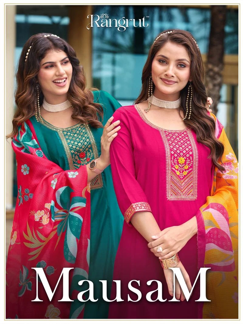 Rangrut Mausam Vertican Embroidered Kurti Bottom With Dupatta