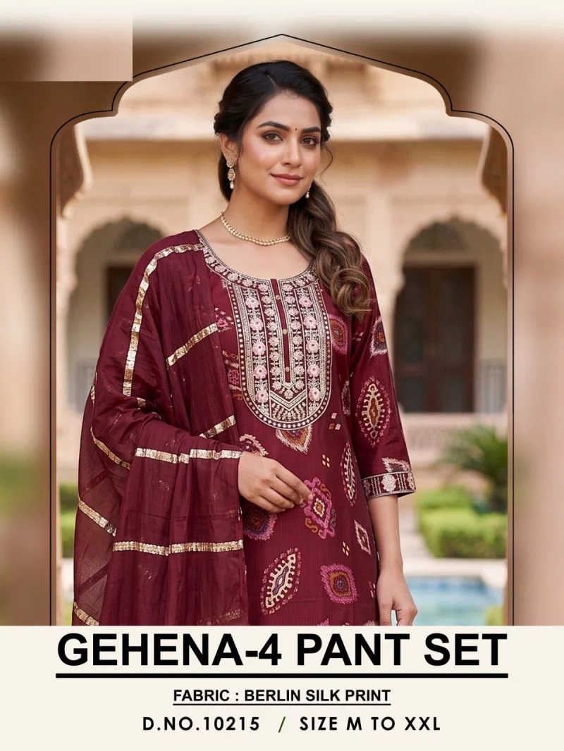 Gehena 10215 Berlin Silk Designer Kurti With Bottom Dupatta