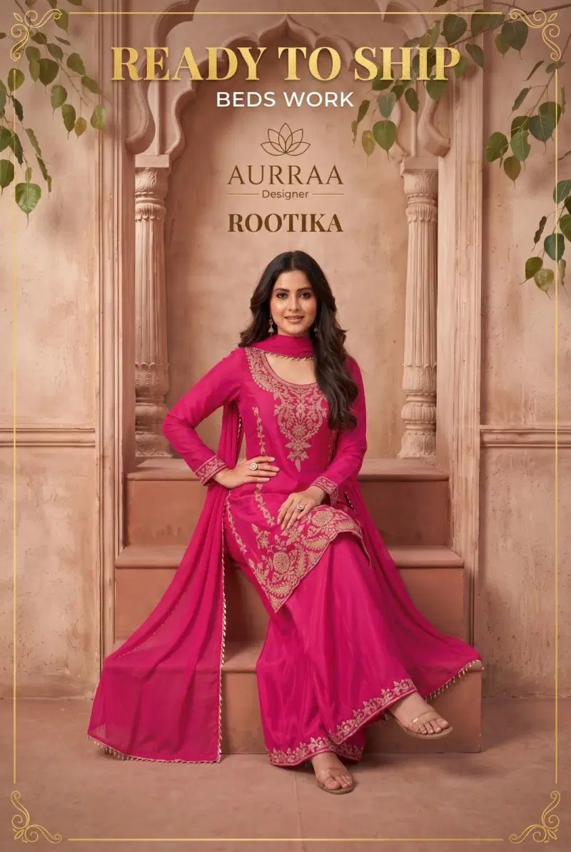 Aurraa Rootika Chinon Beads Work Salwar Palazzo With Dupatta