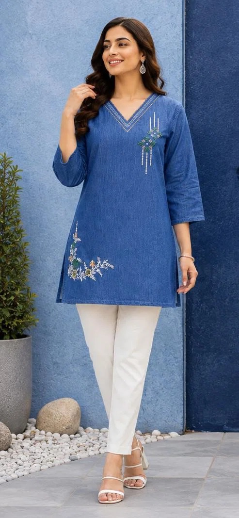 Tlc Vol 98 Denim Embroidered Short Kurti Collection