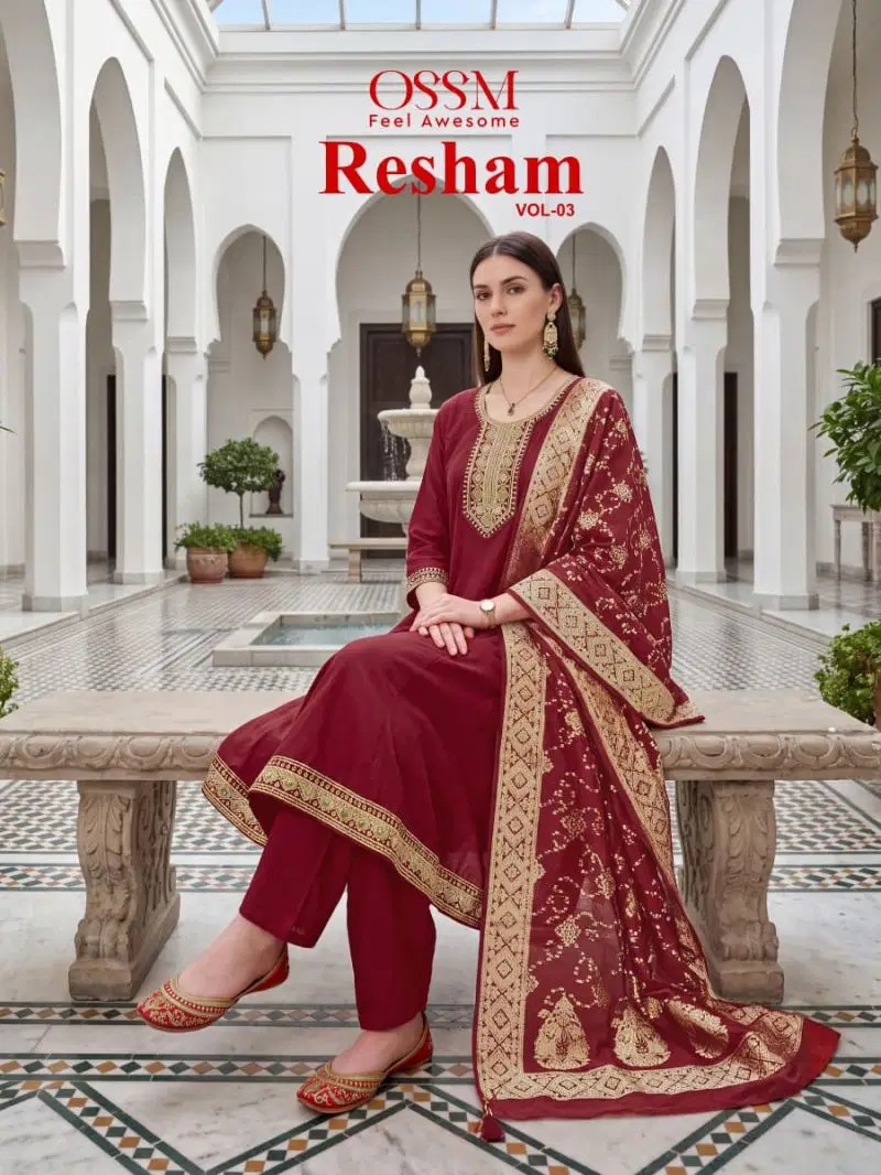 Ossm Resham Vol 3 Viscose Anarkali Flared Kurti With Pant Dupatta