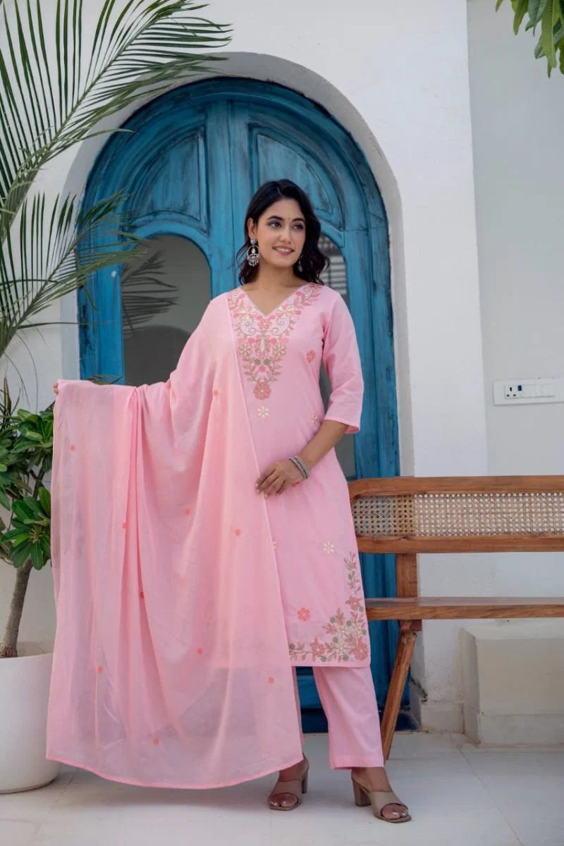 Tlc Vol 107 Embroidered Kurti With Bottom Dupatta
