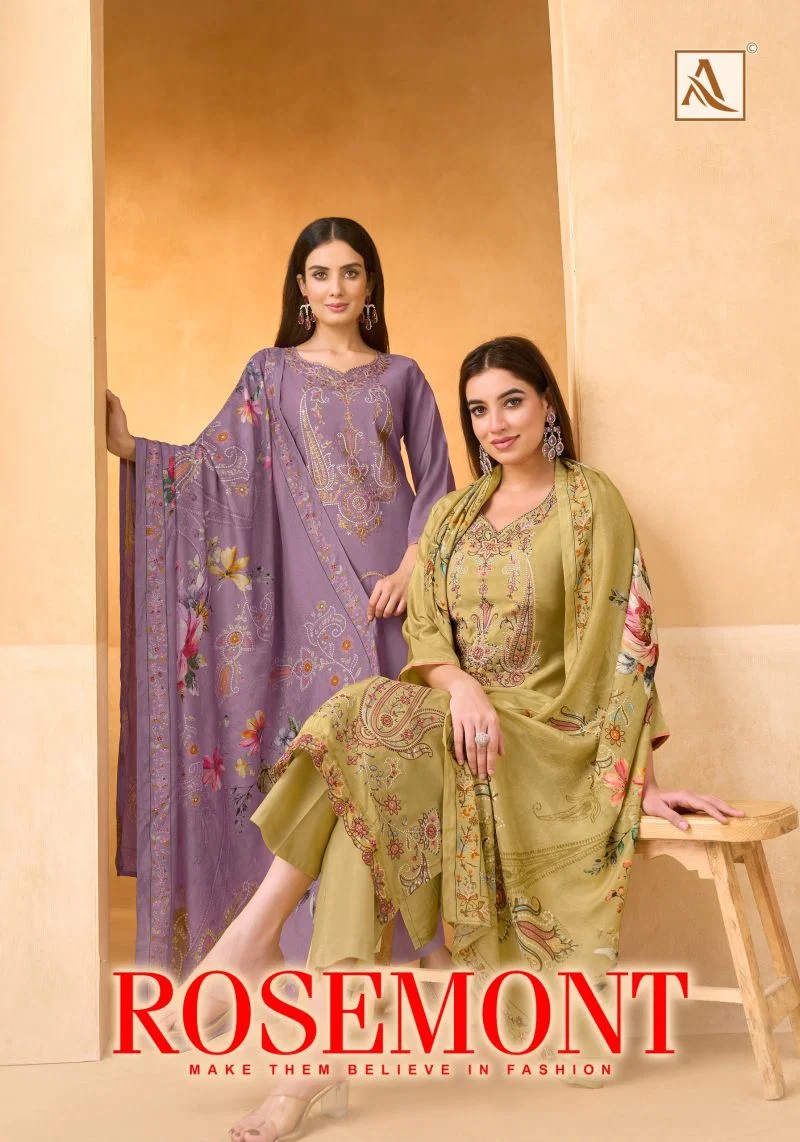 Alok Rosemont Viscose Embroidered Dress Material Collection