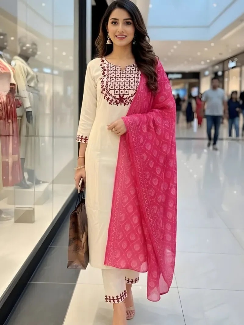 Dhruvi 500 Cotton Daily Wear Kurti With Pant Dupatta