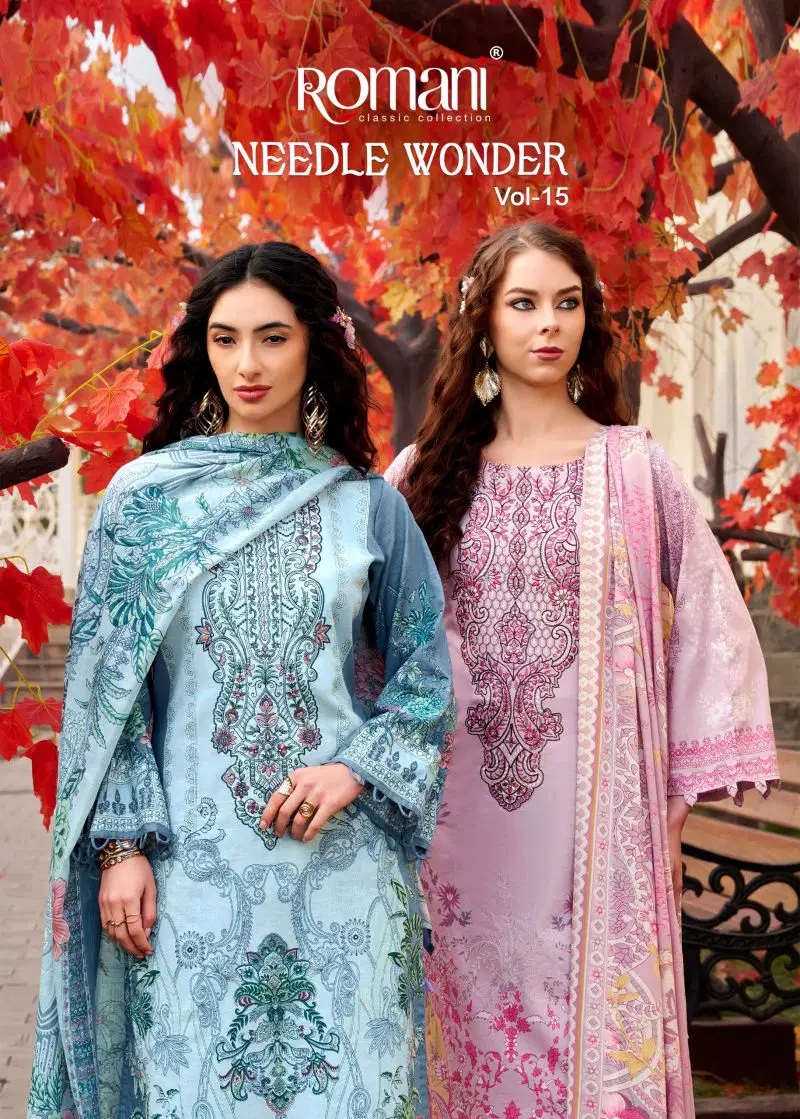 Romani Needle Wonder Vol 15 Embroidered Dress Material Collection