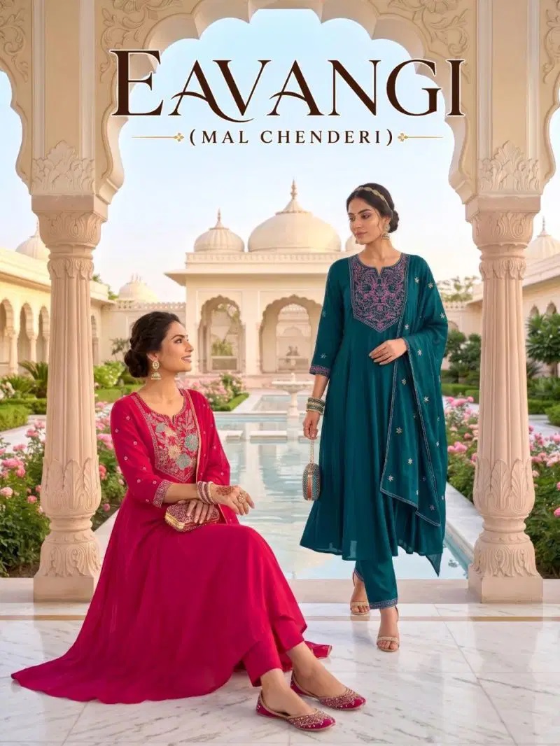 Eavangi Vol 3 Mul Chanderi Embroidered Kurti Set With Dupatta