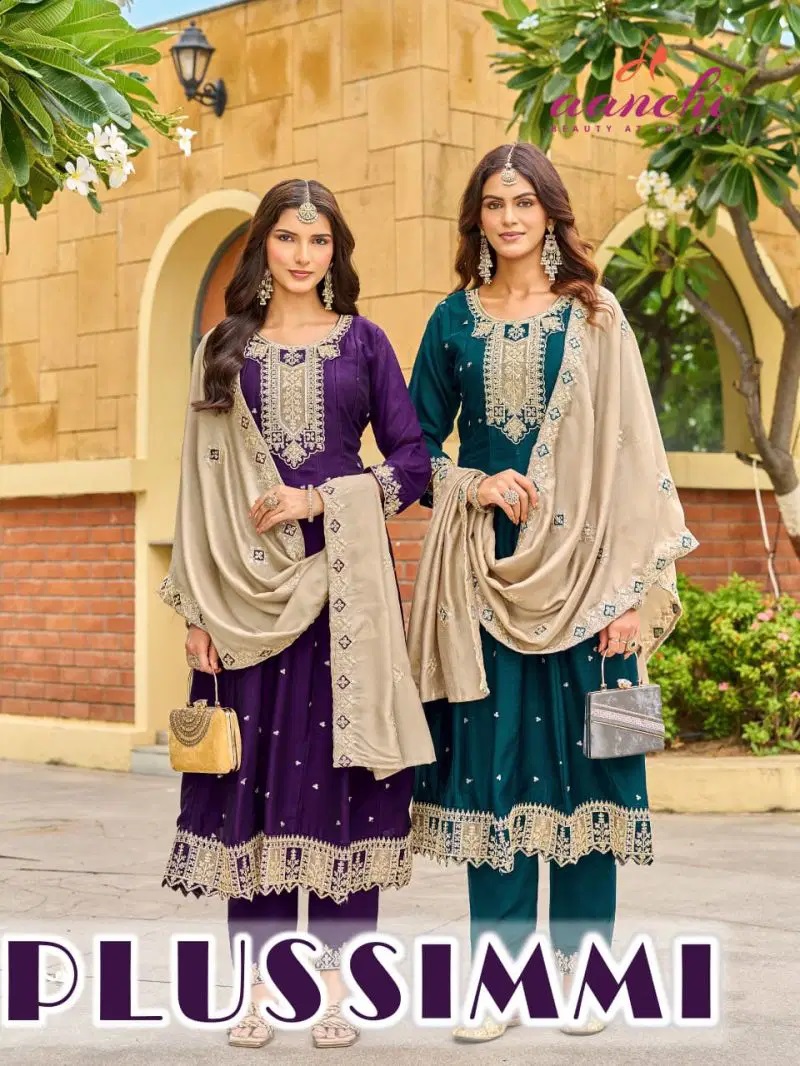 Aanchi Plus Simmi Vichitra Silk Plus size Anarkali Kurti Set With Dupatta