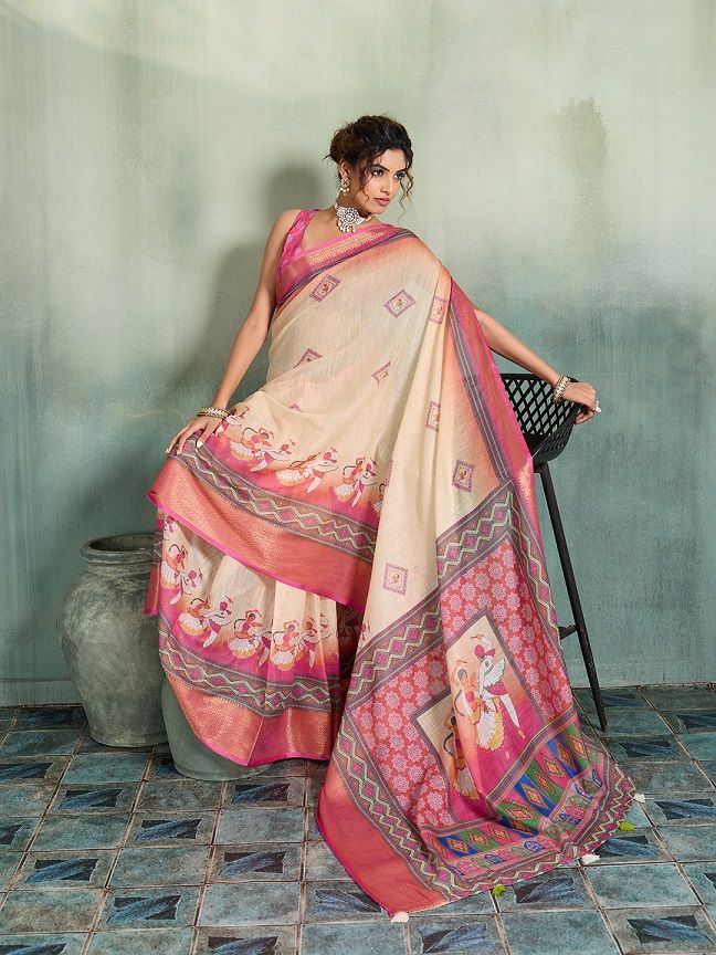 Maahi 239 Linen Printed Zari Weaving Saree Collection