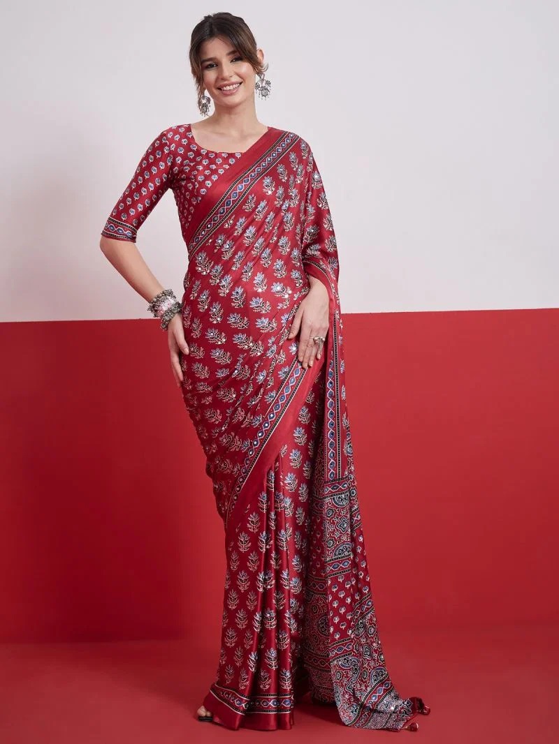 Shisha Vol 1 Semi Model Mirror Work Ajrakh Print Saree Collection