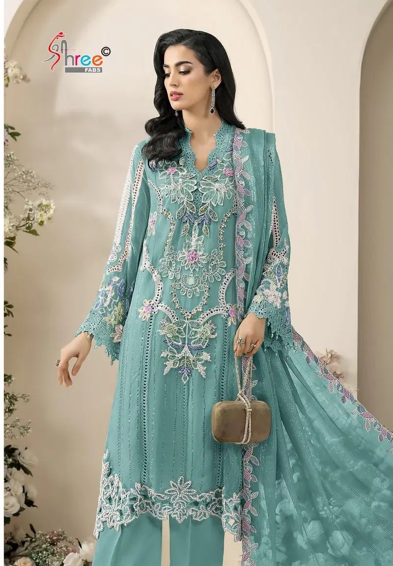 Shree Sf 5639 A To D Chiffon Embroidered Pakistani Suits Collection