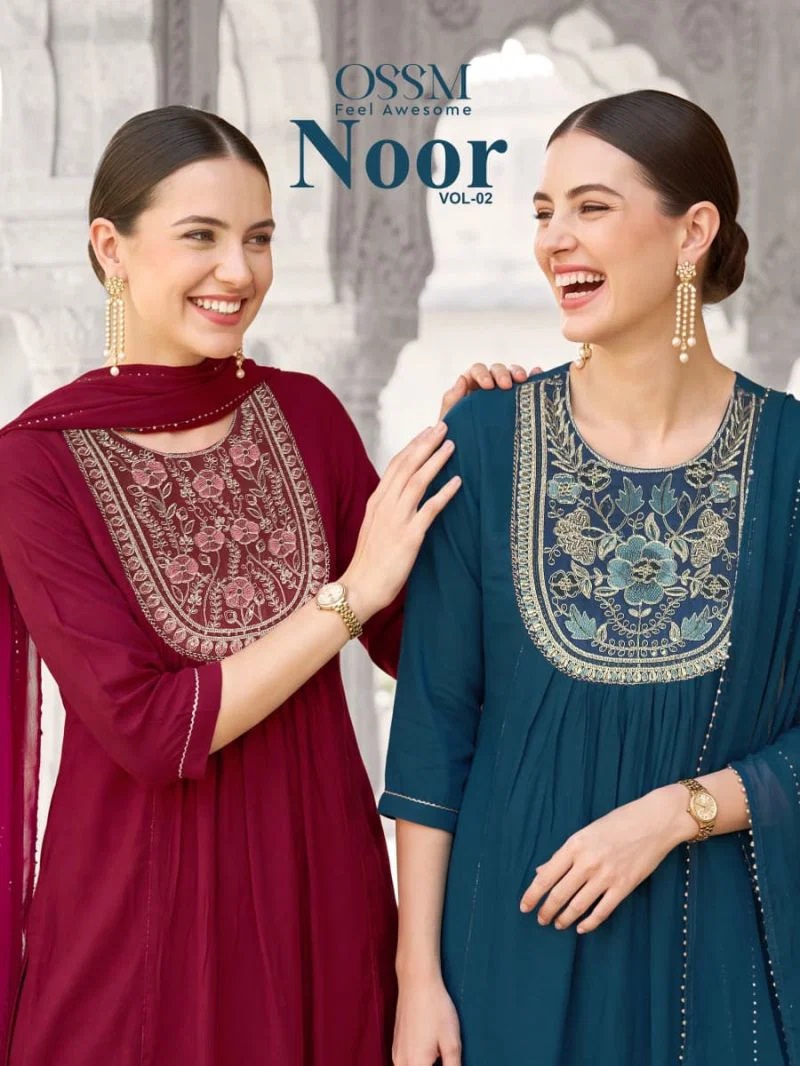 Ossm Noor Vol 2 Mul Chanderi Embroidered Kurti Set With Dupatta