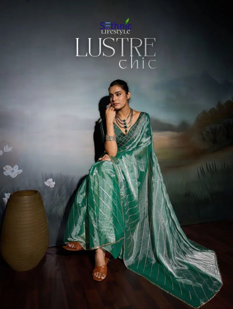 Sethnic Lustre Chic Moss Chiffon Zari Embroidered Saree Collection
