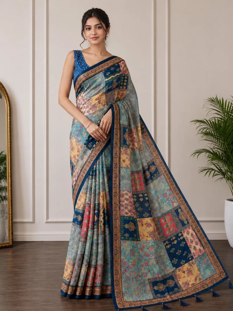 Mv Vis 37 Tassel Pallu Printed Patchwork Saree Collection