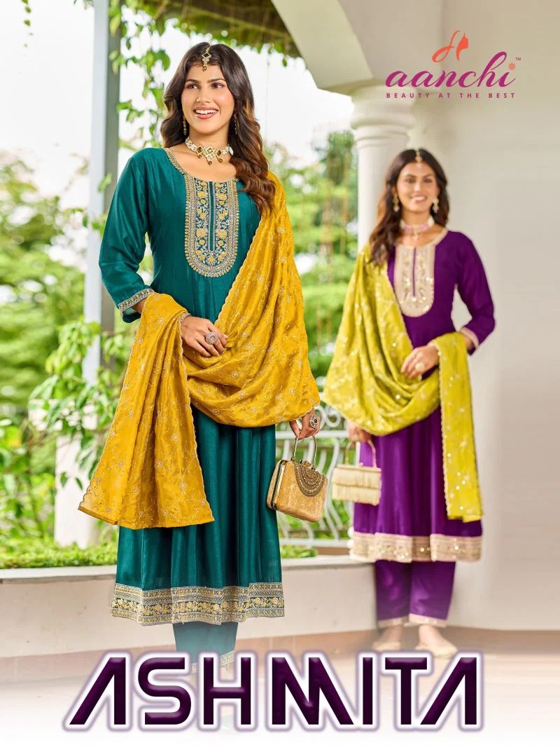 Aanchi Ashmita Vol 2 Vichitra Silk Anarkali Kurti With Bottom Dupatta