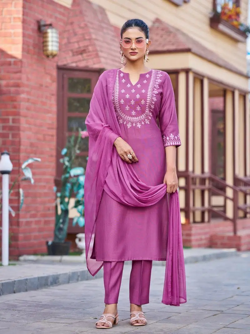 Dhruvi 505 Silk Embroidery Kurti Set With Dupatta