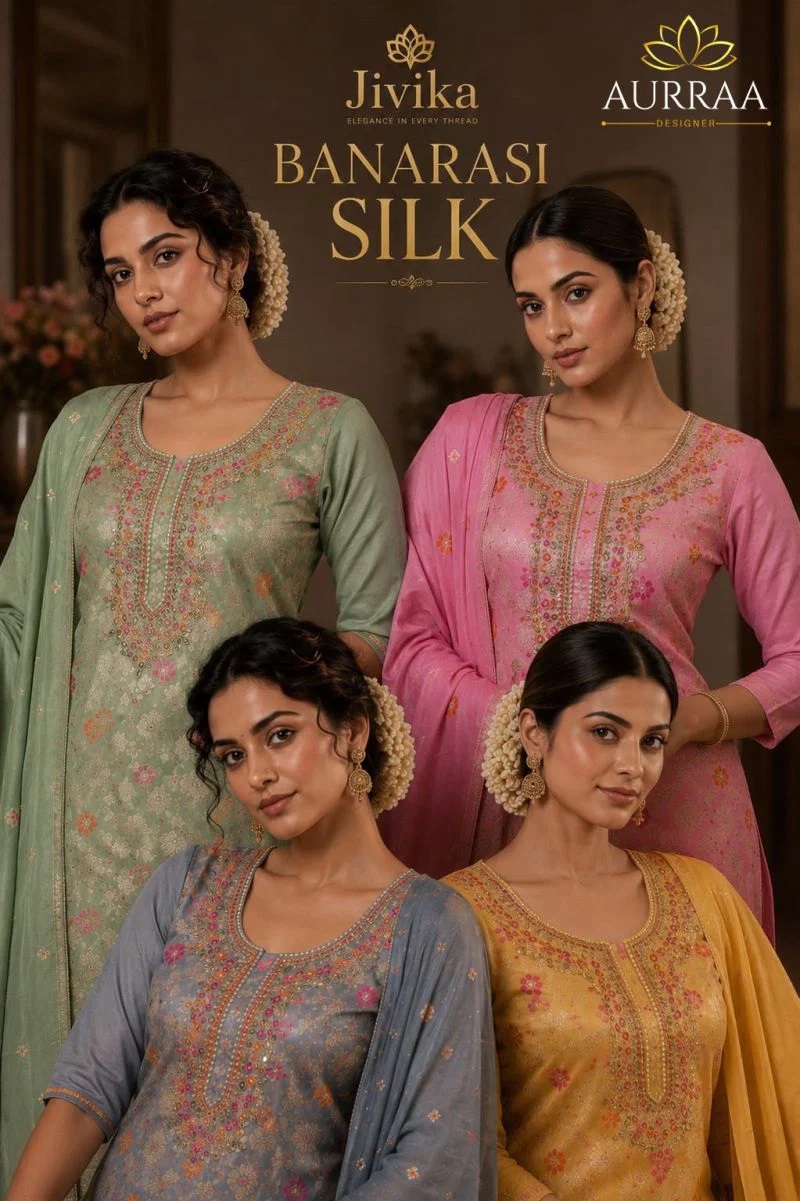 Aurraa Jivika Banarasi Hand Work Kurti Bottom With Dupatta
