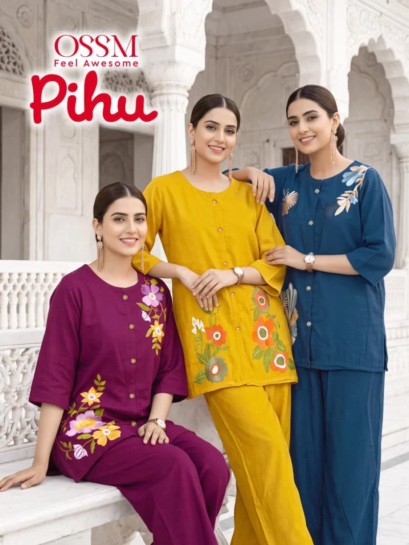 Ossm Pihu 101 Premium Mul Chanderi Embroidered Co Ord Set