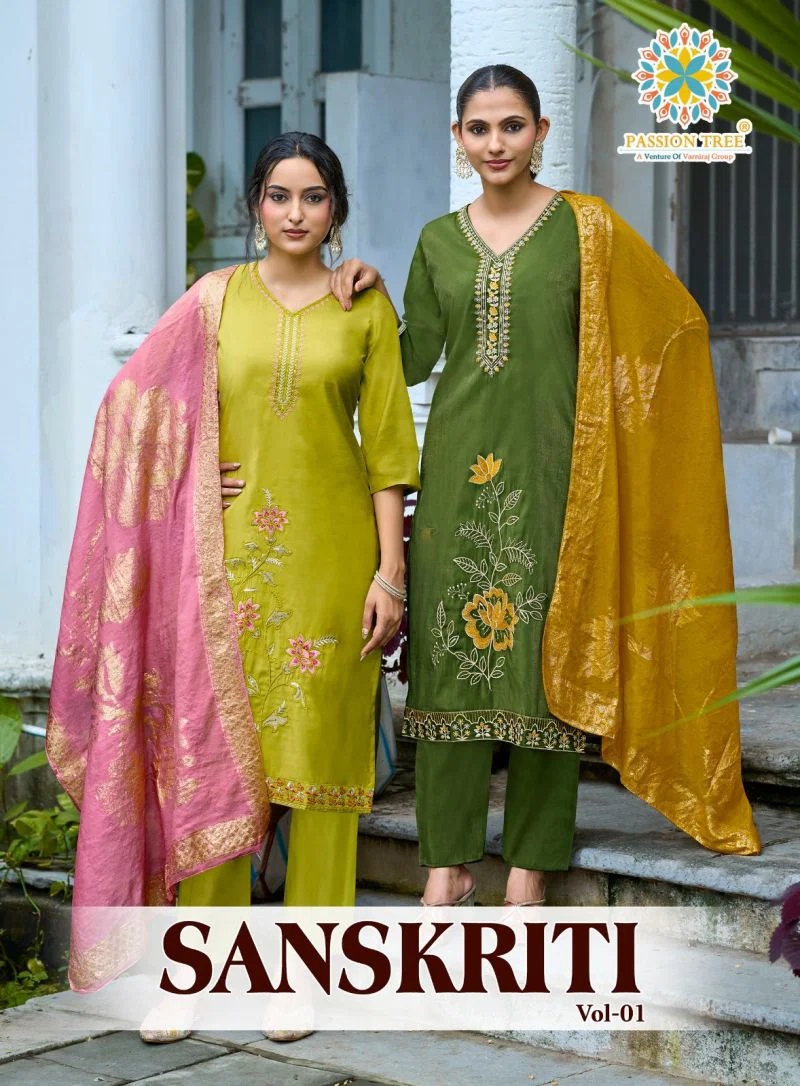 Passion Tree Sanskriti Vol 1 Embroidered Kurti With Bottom Dupatta