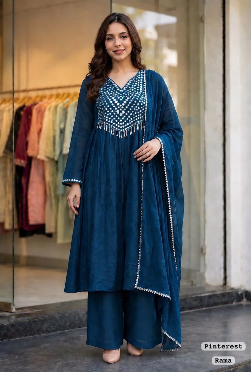 Pinterest Premium Vol 5 Rangoli Mirror Work Kurti WIth Bottom Dupatta