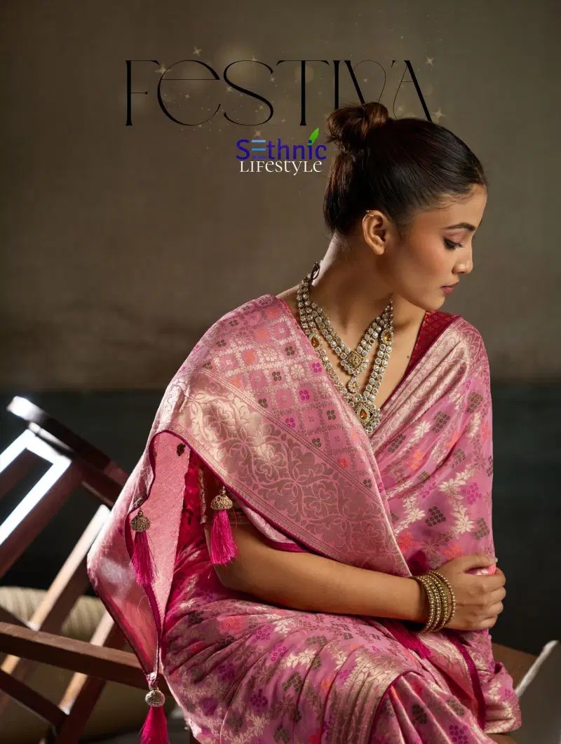 Sethnic Festiva Georgette Meenakari Work Saree Collection