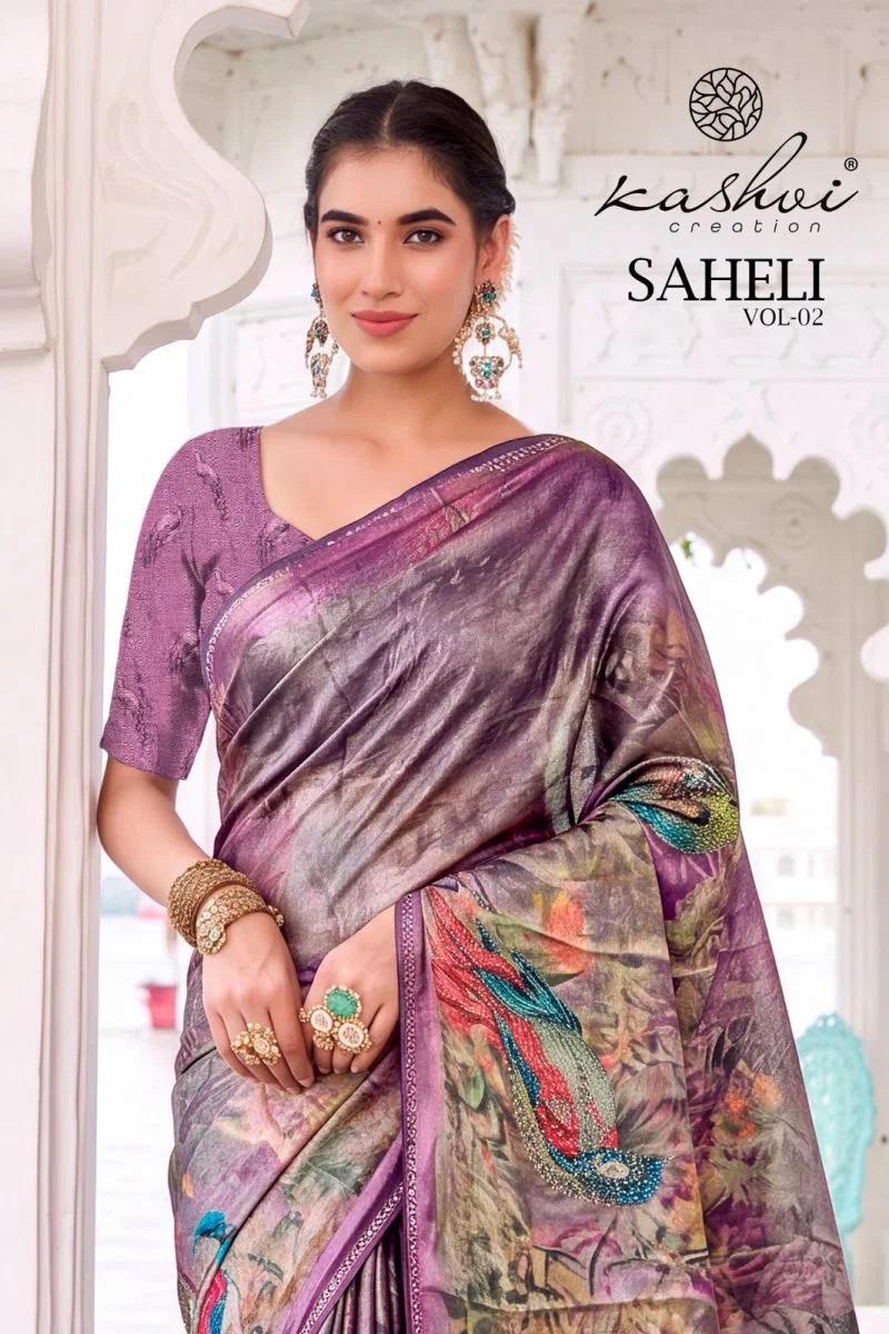 Kashvi Saheli Vol 2 Shine Silk Jharkan Work With Printed Saree Collection