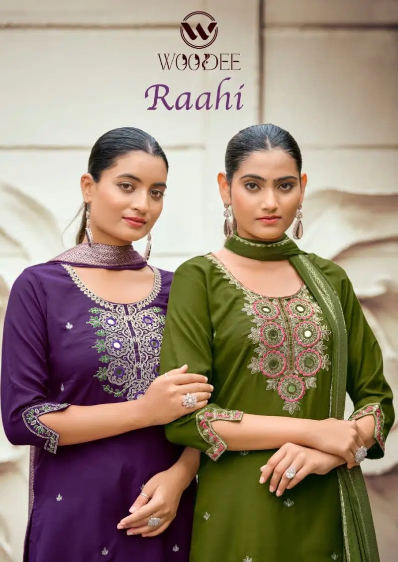 Woodee Raahi Viscose Silk Thread Work Kurti Set With Dupatta