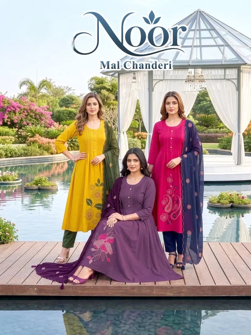 Noor Vol 2 Mul Chanderi Festive Anarkali Kurti Set with Dupatta