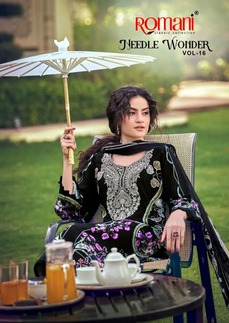 Romani Needle Wonder Vol 16 Pure Cotton Printed Dress Material