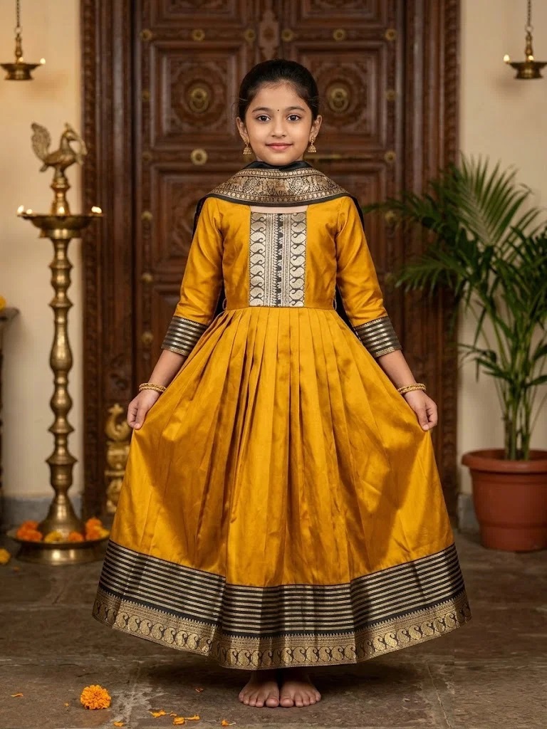St D No 197 Silk Jacquard Worked Kids Gown With Dupatta