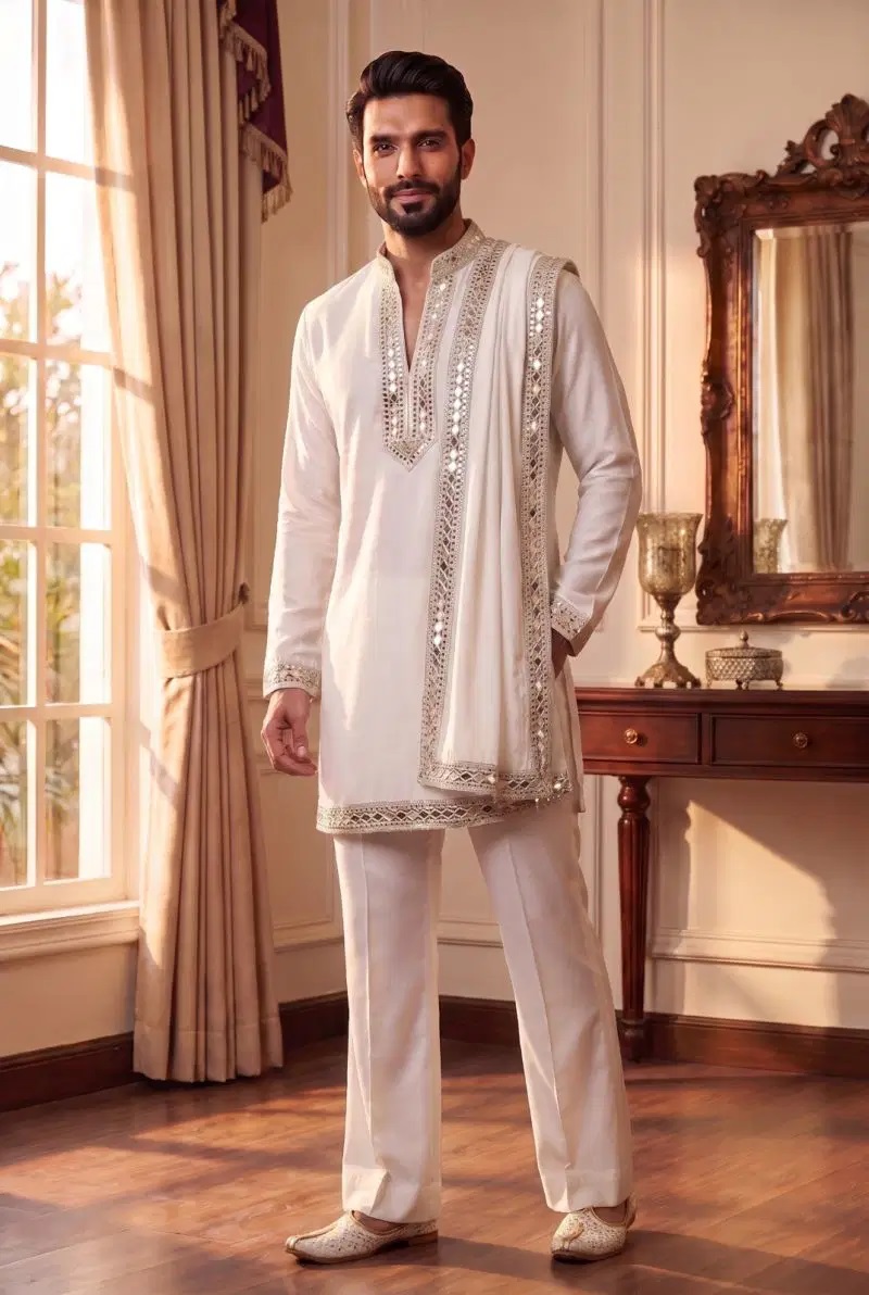 Outluk Wedding W5201 Mirror Work Mens Kurta Set Collection
