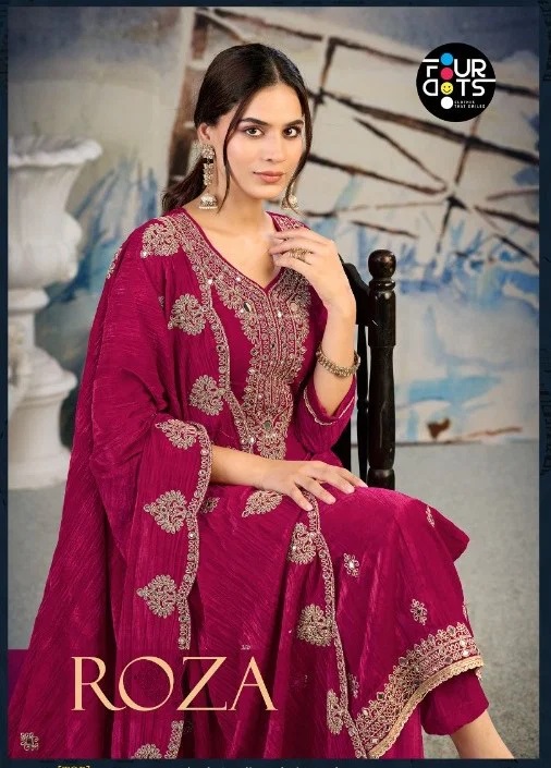Four Dots Roza Crush Cording Mirror Work Dress Material Collection