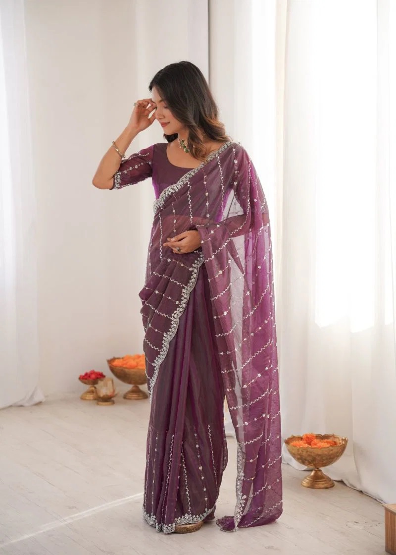 Kc 939 Two Tone Sequence Work Party Wear Saree