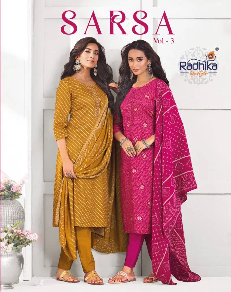 Radhika Sarsa Vol 3 Foil Printed Kurti With Bottom Dupatta