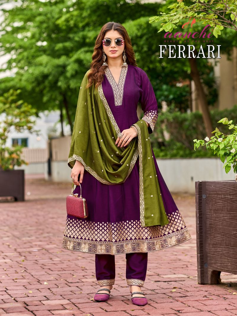 Aanchi Ferrari Vichitra Silk Anarkali Kurti With Bottom Dupatta