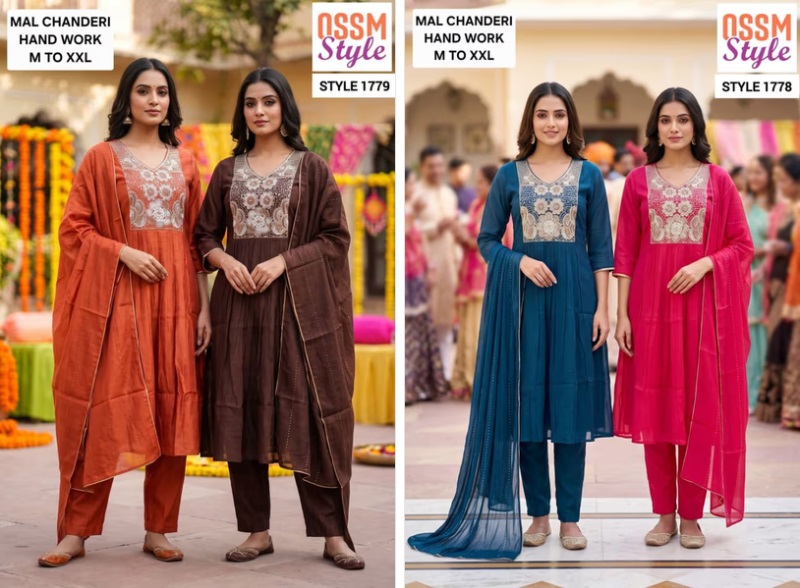 Ossm Style 1778 Mal Chanderi Kurti With Bottom Dupatta Collection
