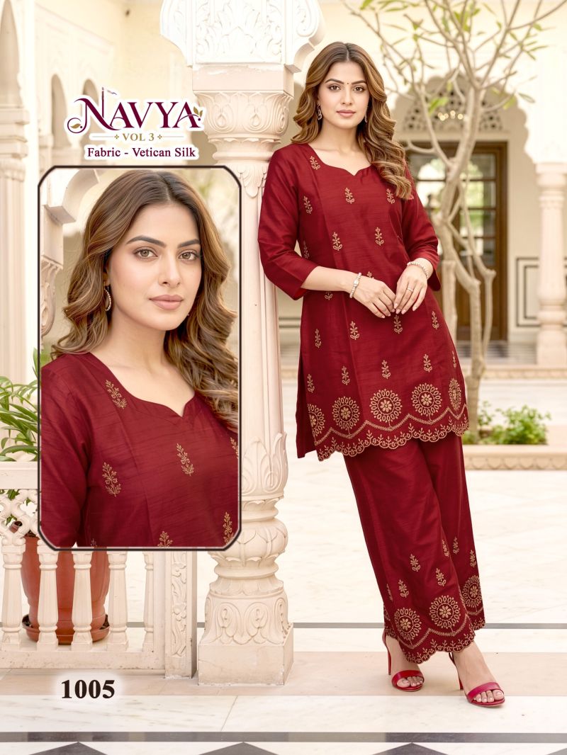 Navya Vol 3 Vertican Silk Daman Work Co Ord Set