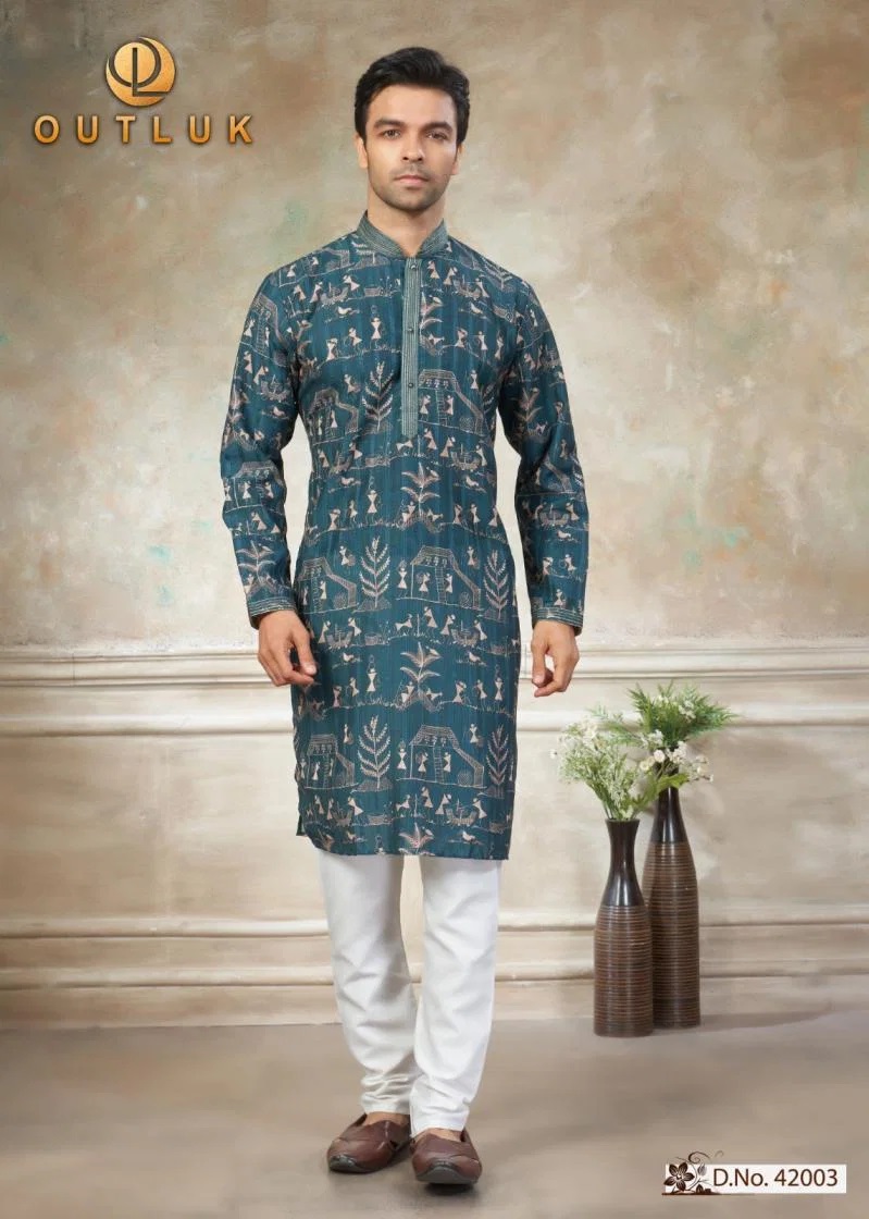 Outluk Wedding 42 Silk Printed Mens Kurta And Pajama Collection