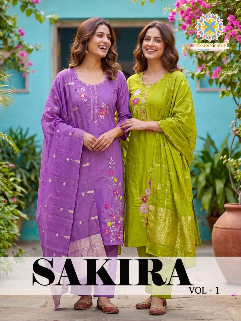 Passion Tree Sakira Vol 1 Embroidery Work Kurti Set With Dupatta