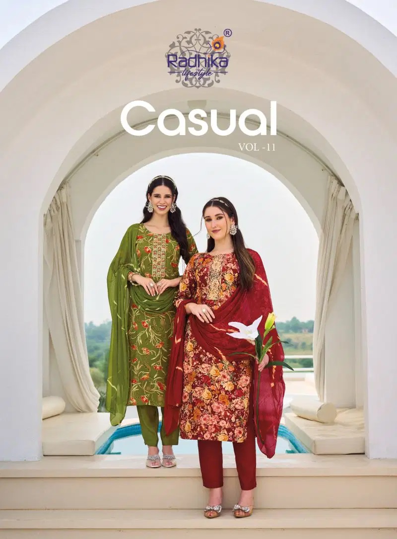 Radhika Casual Vol 11 Foil Printed Kurti With Bottom Dupatta