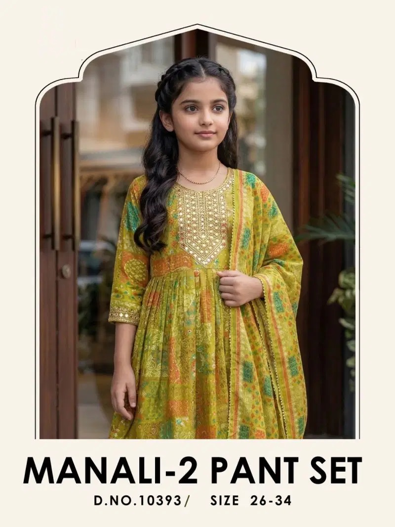 Manali 10393 Kids Roman Embroidered Kurti With Bottom Dupatta