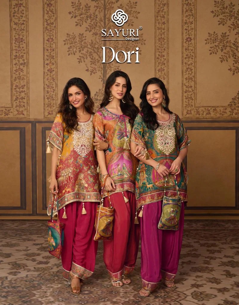 Sayuri Dori Jacquard Silk Kaftan Top With Bottom Collection