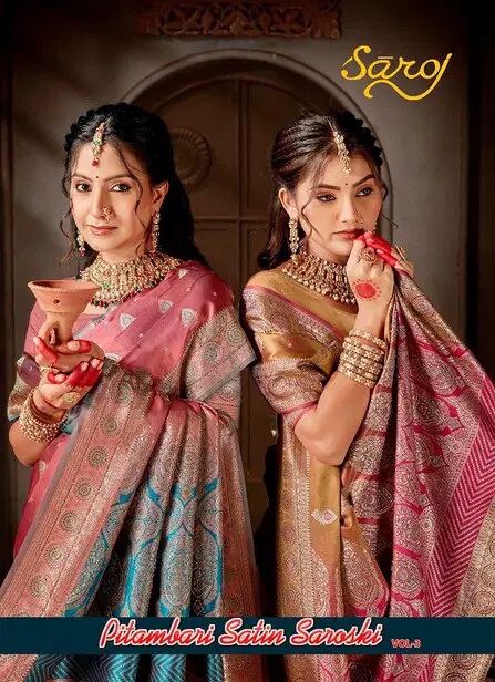 Saroj Pitambari Satiin Saroski Vol 3 Swarovski Work Saree Collection