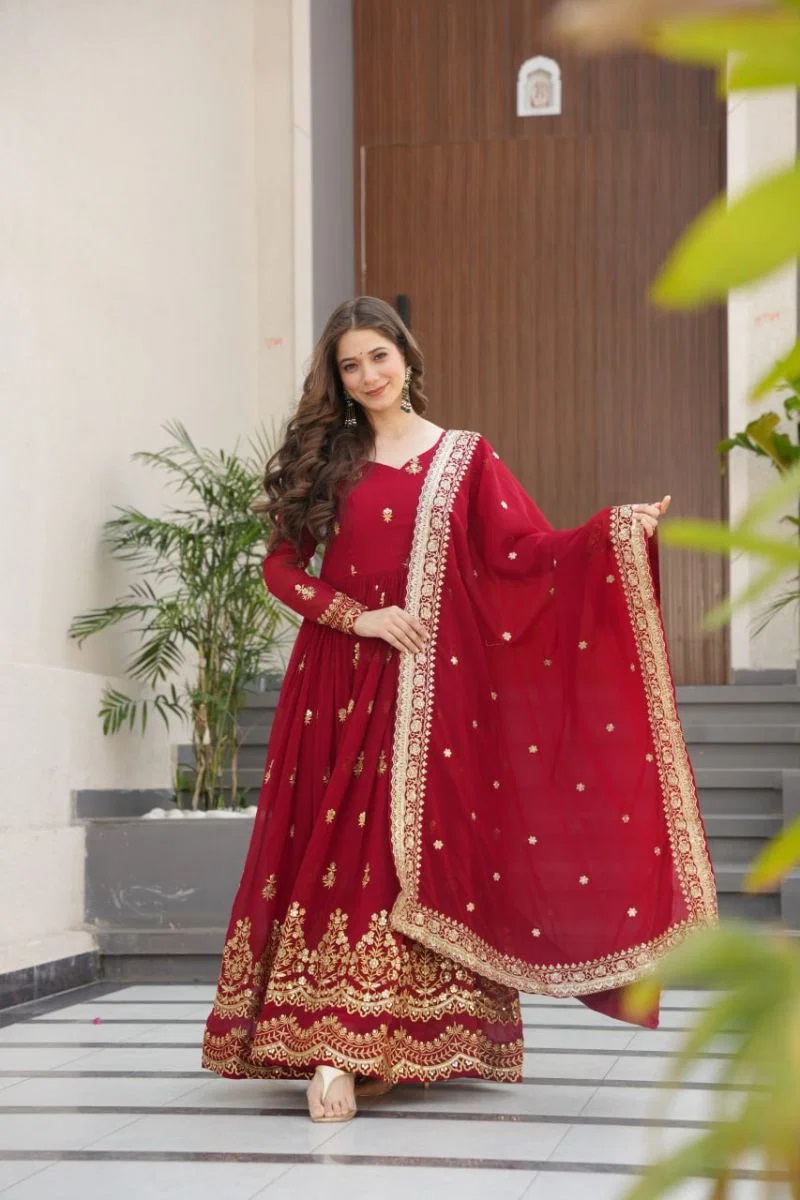 Lw 9279 Faux Blooming Embroidered Gown With Dupatta