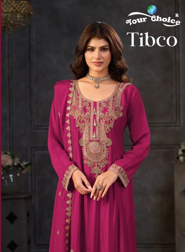 Your Choice Tibco Chinon Beads Work Anarkali Kurti Set With Dupatta