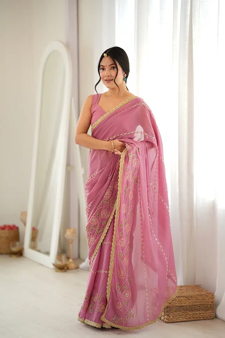 Jf 3827 Star Georgette Embroidered Saree Collection