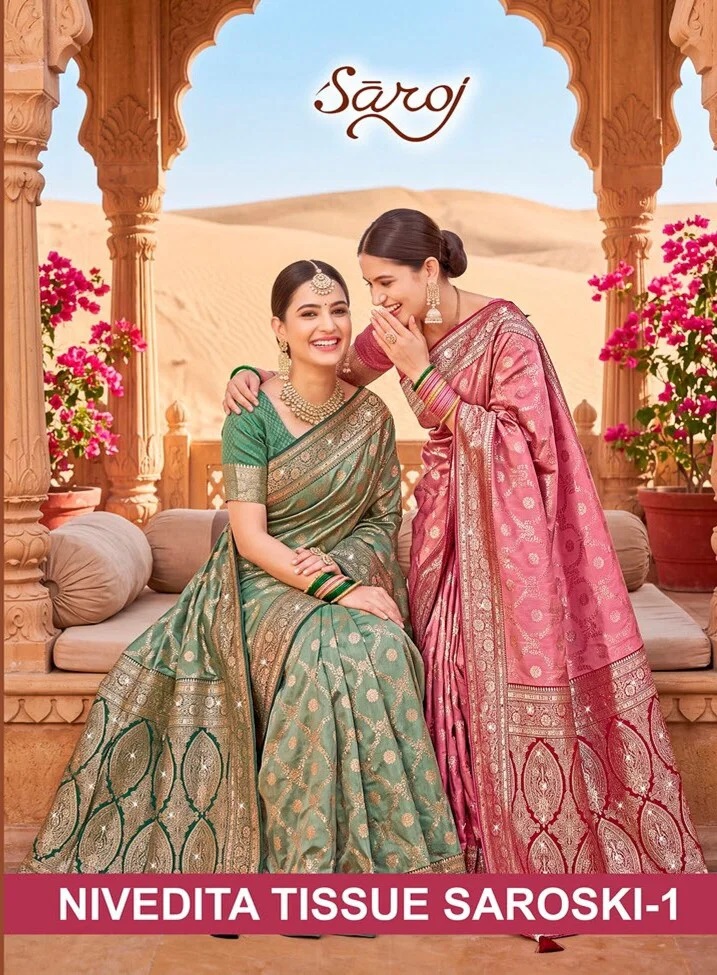 Saroj Nivedita Tissue Saroski Vol 1 Jarkan Work Saree Collection